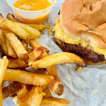 Red Hot Ranch - Single RHR cheeseburger w fries (and cheese cup). - Hot Dogs Near Me - Chicago, Illinois