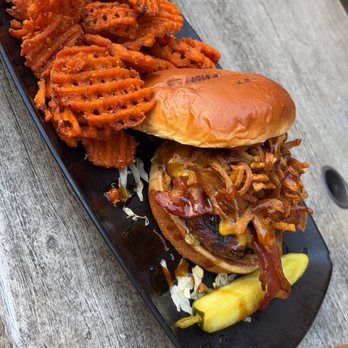 Backroads Burger & Bar - BOURBON BARREL burger with Crispy Onions - Burgers Near Me - Plainfield, Illinois Backroads Burger & Bar - BOURBON BARREL burger with Crispy Onions - Burgers Near Me - Plainfield, Illinois