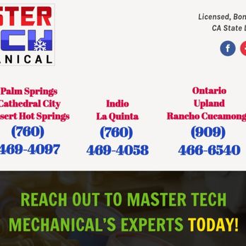Master Tech Mechanical - Click hereThey have several locations. I used Palm Desert location. - Heating & Air Conditioning/HVAC Near Me - Palm Desert, California