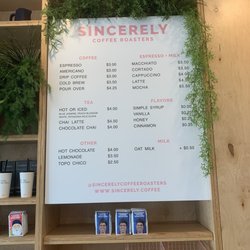 Sincerely Coffee Roasters - Menu photo