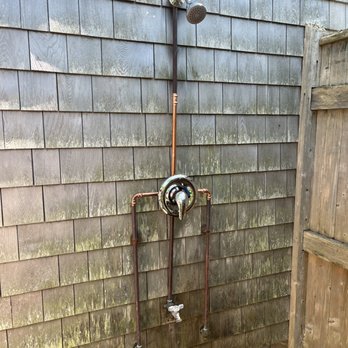 Thonus North Plumbing Heating & Air Conditioning - Outdoor shower with new Moen Posi-temp valve chrome Chateau trim and ada lever - Heating & Air Conditioning/HVAC Near Me - Chatham, Massachusetts Thonus North Plumbing Heating & Air Conditioning - Outdoor shower with new Moen Posi-temp valve chrome Chateau trim and ada lever - Heating & Air Conditioning/HVAC Near Me - Chatham, Massachusetts