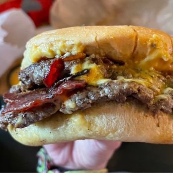 Cosmo Burger - Double smash burger with vegan cheese and bacon - Burgers Near Me - Kansas City, Missouri Cosmo Burger - Double smash burger with vegan cheese and bacon - Burgers Near Me - Kansas City, Missouri