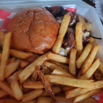Fat Jack's BBQ - Brisket cheesesteak and fries. See review....this thing is outrageously good. - Barbeque Near Me - Blackwood , New Jersey Fat Jack's BBQ - Brisket cheesesteak and fries. See review....this thing is outrageously good. - Barbeque Near Me - Blackwood , New Jersey