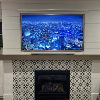 Al’s Installs - 75" Samsung Frame with add on bezel, connected to a sleek Sonos soundbar. - Home Theatre Installation Near Me