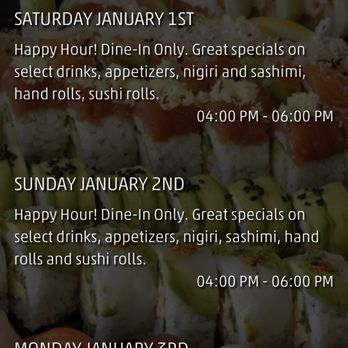 Sushi Lounge - Poway - We're told "I don't control the website but we're not doing Happy Hour since it's a holiday." - Sushi Bars Near Me - Poway, California