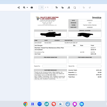 Valley's Best Heating and Air Conditioning - Invoice for +$400 "maintenance" plan which they didn't do for an entire year - Heating & Air Conditioning/HVAC Near Me - Phoenix, Arizona Valley's Best Heating and Air Conditioning - Invoice for +$400 "maintenance" plan which they didn't do for an entire year - Heating & Air Conditioning/HVAC Near Me - Phoenix, Arizona