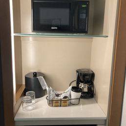 Coffee station, microwave & mini fridge Coffee station, microwave & mini fridge