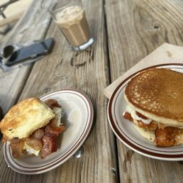 Build your own biscuit option and hotcake sandwich