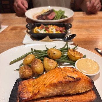 Seasons 52 - cedar plank salmon with green beans and new potatoes - Seafood Near Me - Birmingham, Alabama Seasons 52 - cedar plank salmon with green beans and new potatoes - Seafood Near Me - Birmingham, Alabama