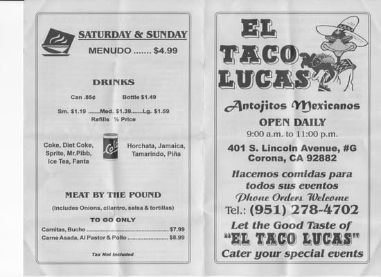 Menu photo 7 El Taco Lucas Corona, CA
