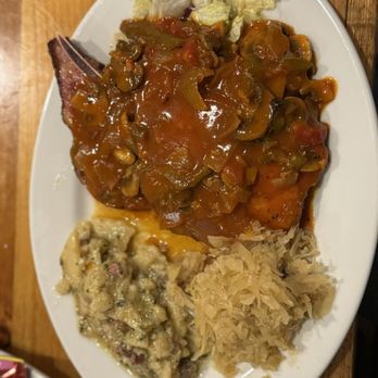 Bodensee Restaurant - Smoked Pork Chops, sauerkraut and German potato salad - German Near Me - Helen, Georgia