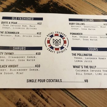 Royal Foundry Craft Spirits - Menu as of 1/12/19 - Distilleries Near Me - Minneapolis, Minnesota