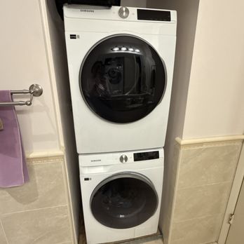MegaFix - Before.  Washer and dryer pushed to front of closet so that I can't reinstall the closet door. - Appliances & Repair Near Me - Mountain View, California
