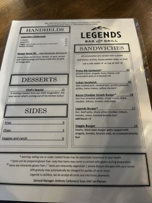 Menu photo 1 Legends Bar & Grill Park City, UT
