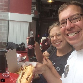 Tasty Burger - Chili cheese dog, box of fries and onion rings, and CHEERWINE! - Burgers Near Me - Cambridge, Massachusetts