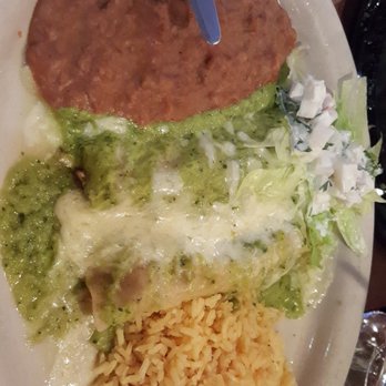 Los Faroles - Enchiladas Verdes. It has chicken fajita meat inside. - Mexican Near Me - Houston, Texas