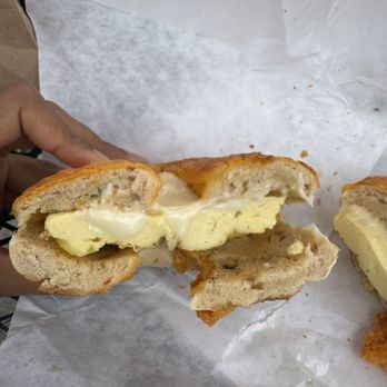Bagel Place Cafe - Jalapeño Cheese Bagel with Egg & Cheese - Bagels Near Me - Sunnyvale, California