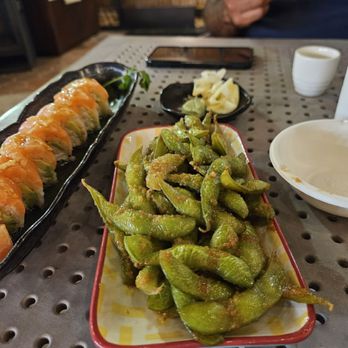 Sushi Fire - Fullerton - Salmon lemon roll and garlic edamame - Ramen Near Me - Fullerton, California
