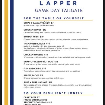 Lapper Sports Bar + Kitchen - Online menu during NFL and College Football games - Sports Bars Near Me - San Diego, California