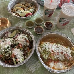 Flan, chicken tacos, horchata, carne asada sopes, & al pastor macho burrito Flan, chicken tacos, horchata, carne asada sopes, & al pastor macho burrito