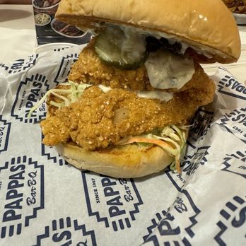 Pappas Bar-B-Q - Fried Catfish Sandwich it was great! With some bread butter pickles - Barbeque Near Me - Pasadena, Texas Pappas Bar-B-Q - Fried Catfish Sandwich it was great! With some bread butter pickles - Barbeque Near Me - Pasadena, Texas