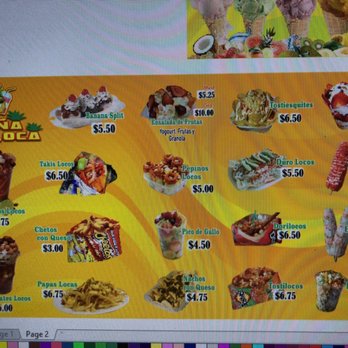 Paletería La Piña Loca - a menu with prices - Juice Bars & Smoothies Near Me - Bloomington, California