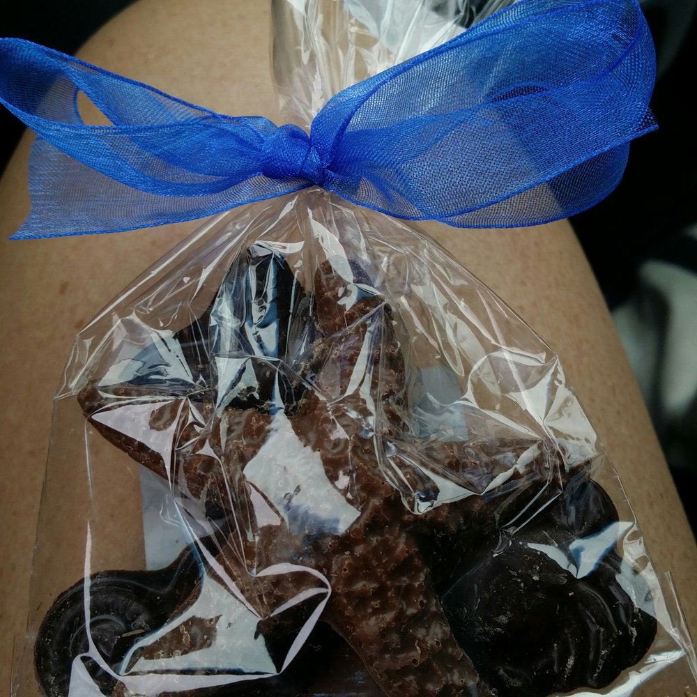 Delicious treats, milk chocolate starfish with dark chocolate shells.