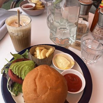 Little Lion Cafe - Burger + strawberries & cream cold brew - Cafes Near Me - San Diego, California