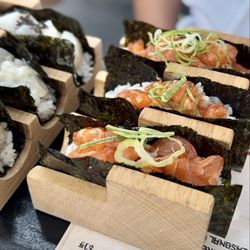 Yamashiro Hollywood - Trio Hand Rolls, salmon ($28.00). (July 2023 prices)