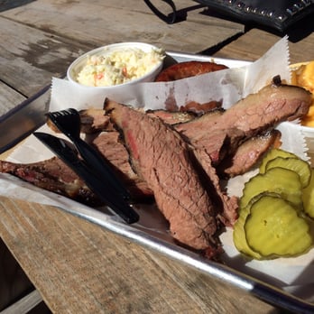 Black's BBQ - Brisket, jalapeño cheddar sausage, coleslaw and bacon mac-n-cheese. Awesome! - Barbeque Near Me - San Marcos, Texas Black's BBQ - Brisket, jalapeño cheddar sausage, coleslaw and bacon mac-n-cheese. Awesome! - Barbeque Near Me - San Marcos, Texas