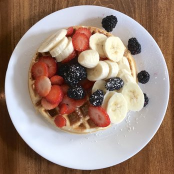 Seabirds Kitchen - Classic Waffle ($8) no butter (+ seasonal fruit, $2.50): Belgian-style, w/maple syrup (unpictured) - Vegan Near Me - Costa Mesa, California Seabirds Kitchen - Classic Waffle ($8) no butter (+ seasonal fruit, $2.50): Belgian-style, w/maple syrup (unpictured) - Vegan Near Me - Costa Mesa, California