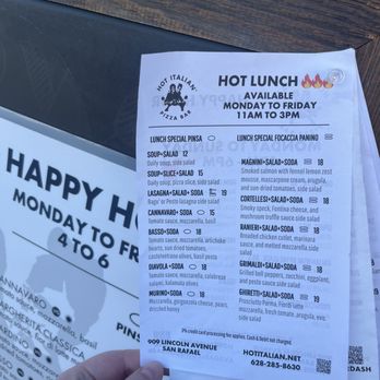 Hot Italian - Lunch menu - Pizza Near Me - San Rafael, California
