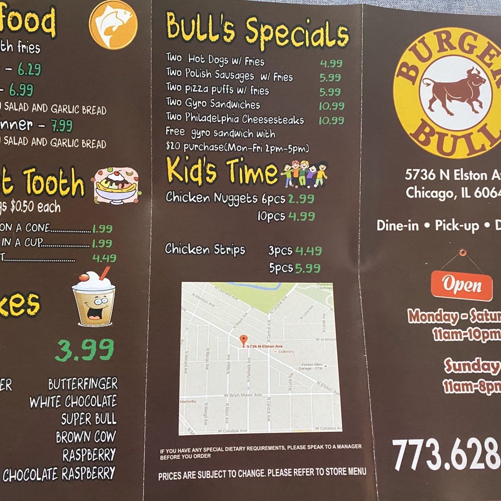 Burger Bull Restaurant - the menu for the restaurant - Fast Food Near Me - Chicago, Illinois Burger Bull Restaurant - the menu for the restaurant - Fast Food Near Me - Chicago, Illinois