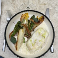 SCHREIBEREI - Catfish, braised endives, celeriac purée, broccoli, beurre blanc