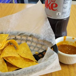 Diet Coke, chips and super hot red chili
