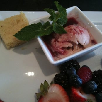 The Blvd - Dessert sampler: Polenta cake and ice cream with cherries - New American Near Me - Beverly Hills, California