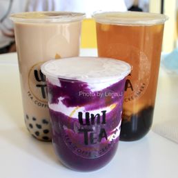 Black milk tea w Boba ($5.25), Ube Swirl w Boba, no cheese cap ($5), Unitea w Boba ($5.50) Black milk tea w Boba ($5.25), Ube Swirl w Boba, no cheese cap ($5), Unitea w Boba ($5.50)
