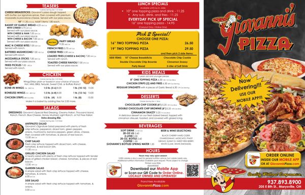 Menu photo 1 Giovanni's Pizza Marysville, OH Menu photo 1 Giovanni's Pizza Marysville, OH