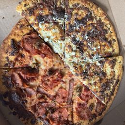All three pizzas were burned and tasted dry and burned. Very disappointing