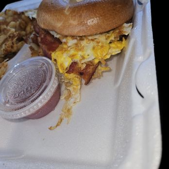 J&B's Grill - Bacon, egg, and cheese bagel with house fries. - New American Near Me - Shrewsbury, Pennsylvania J&B's Grill - Bacon, egg, and cheese bagel with house fries. - New American Near Me - Shrewsbury, Pennsylvania