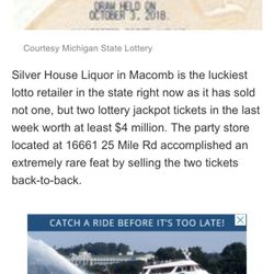 The Silver House Liquor - They are THE luckiest lottery retailer in Michigan!They sold 2 HuGE winner within 1 week of each other-10M winner &$ 4M winner! Go see Mike!
