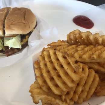 Southwell's Hamburger Grill - Bacon double cheeseburger with fixins minus onions and an order of waffle fries - Burgers Near Me - Houston, Texas Southwell's Hamburger Grill - Bacon double cheeseburger with fixins minus onions and an order of waffle fries - Burgers Near Me - Houston, Texas