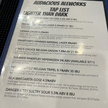 Audacious Aleworks Brewery & Taproom - Menu - Breweries Near Me - Falls Church, Virginia Audacious Aleworks Brewery & Taproom - Menu - Breweries Near Me - Falls Church, Virginia