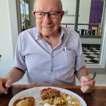 Granny Dee's Pierogi - My dad getting ready to chow down on the Tour of Poland. - Polish Near Me - Ennis, Texas