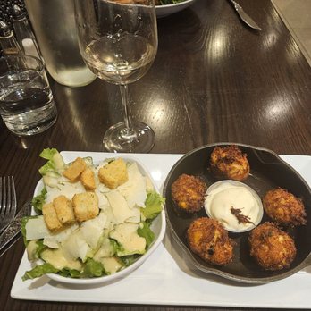 Copper Fox Gastropub - Girl dinner = side ceaser and crab hush puppies. And white wine. - New American Near Me - Chicago, Illinois