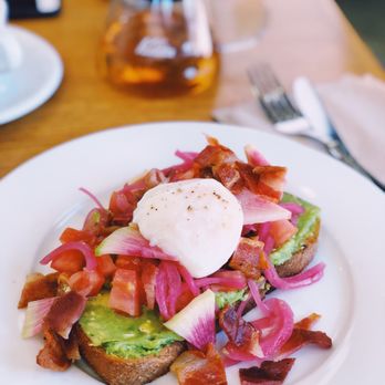 The Combine Kitchen - Avo toast with bacon and poached egg. - Coffee & Tea Near Me - Rancho Cucamonga, California
