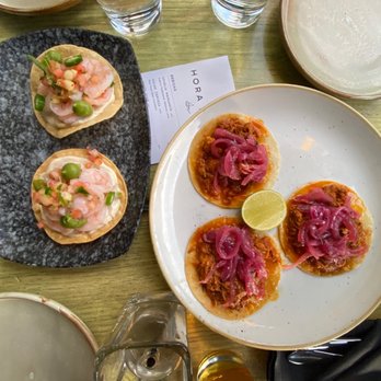 Ophelia - PRAWN CEVICHE TOSTADA and TACO DE COCHINITA PIBIL - Mexican Near Me - Vancouver, British Columbia Ophelia - PRAWN CEVICHE TOSTADA and TACO DE COCHINITA PIBIL - Mexican Near Me - Vancouver, British Columbia