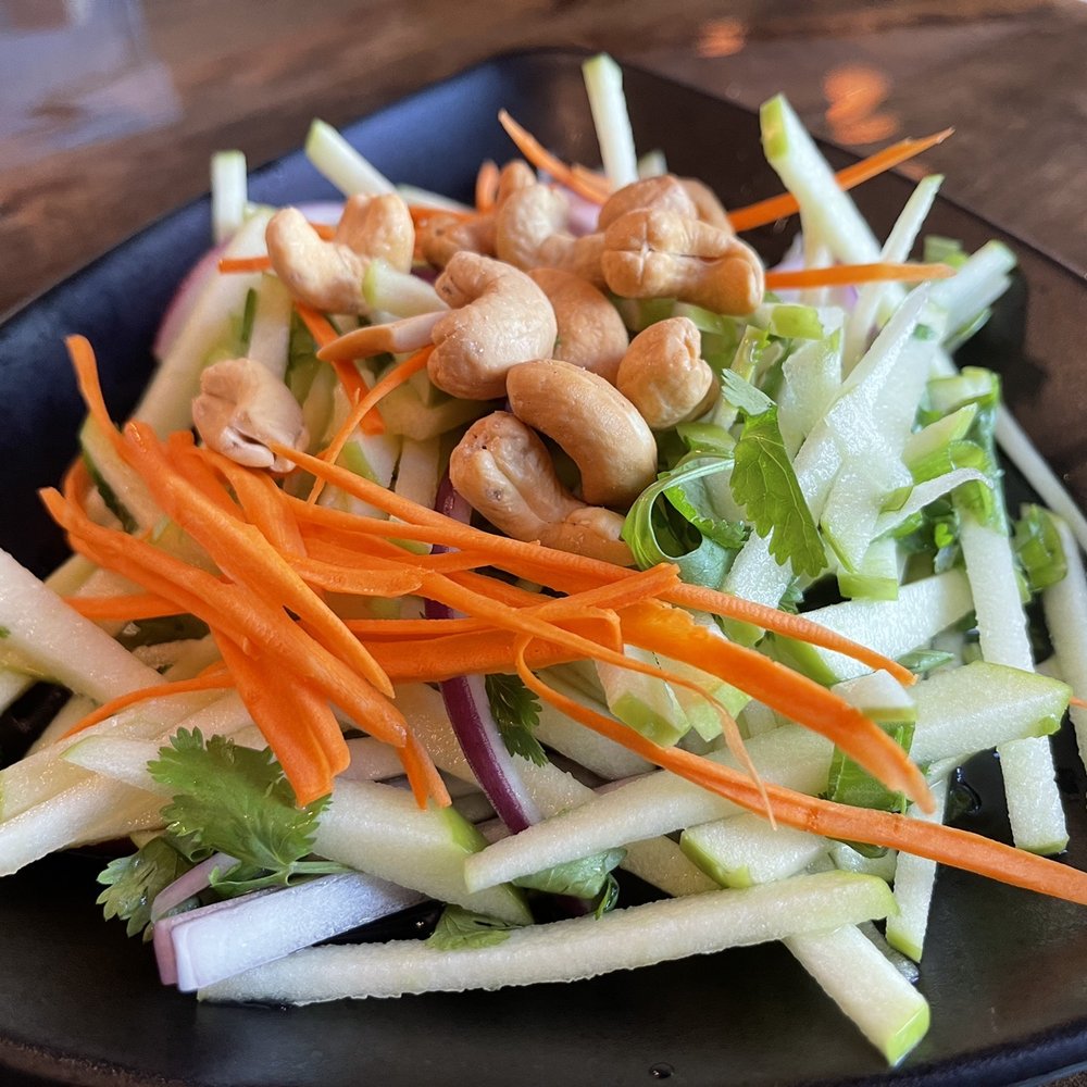 Eggplants Thai Cuisine - Green Apple salad. Ordered a side of sticky rice. Perfect healthy pairing and delicious complement to our dinner! - Thai Near Me - Temecula, California Eggplants Thai Cuisine - Green Apple salad. Ordered a side of sticky rice. Perfect healthy pairing and delicious complement to our dinner! - Thai Near Me - Temecula, California