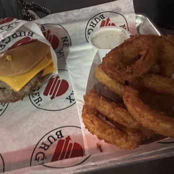 Nexx Burger - Number 3 with Onion Rings! This was good, especially the Onion Rings! - Burgers Near Me - Orange, California