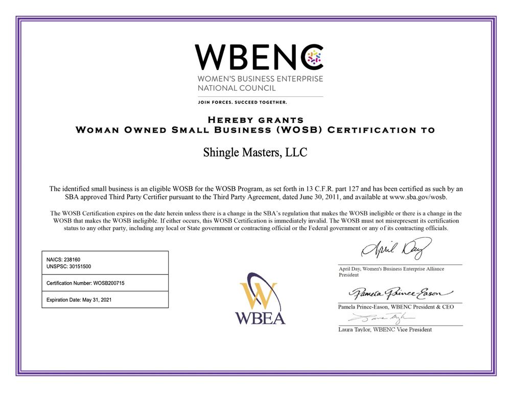 Slide of Shingle Masters